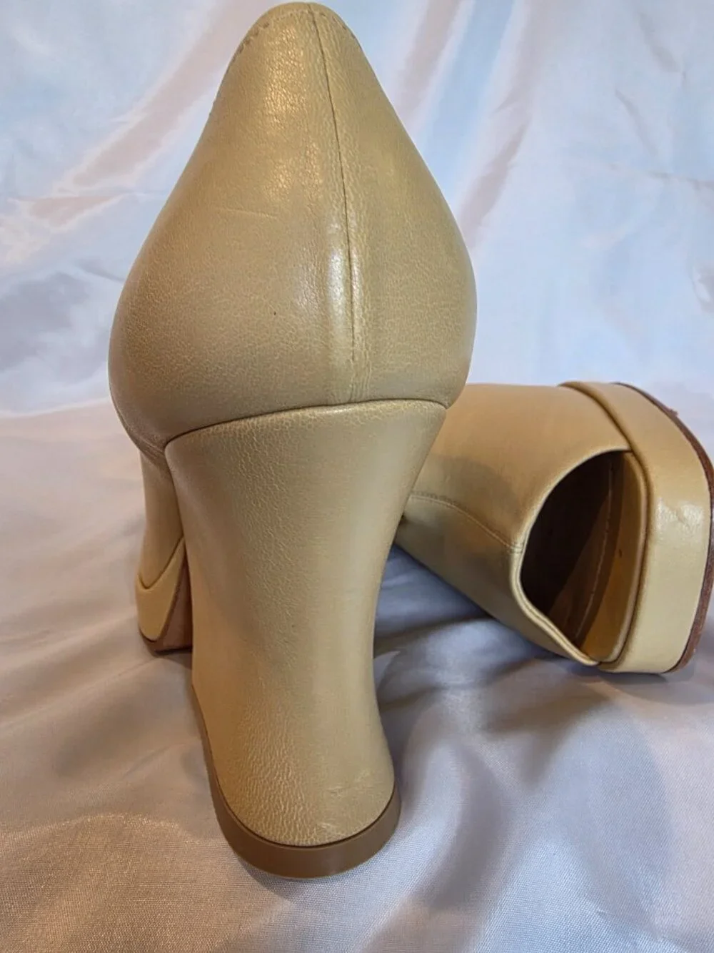 Bottega Veneta Peep Toe Leather Platform Pumps Heels Beige Italy 38.5